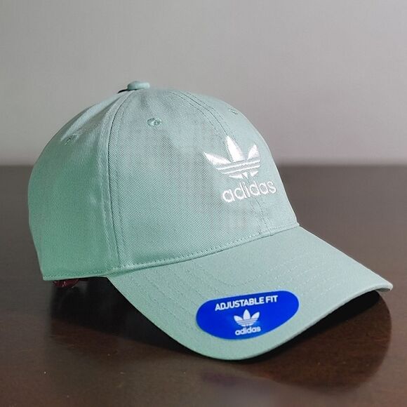 Adidas Originals Trefoil Logo Dad Hat Cap Pale Green Grey White Adjustable New - Picture 1 of 11